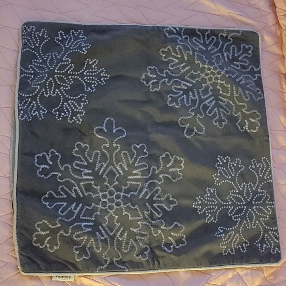 Homey‎ COZY Embroidery Gray Snowflake Velvet Throw Pillow, 20", Cover Only - Picture 2 of 6